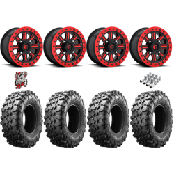 Maxxis Carnivore 33x10-15 Tires on Fuel Hardline Gloss Black with Candy Red Beadlock Wheels