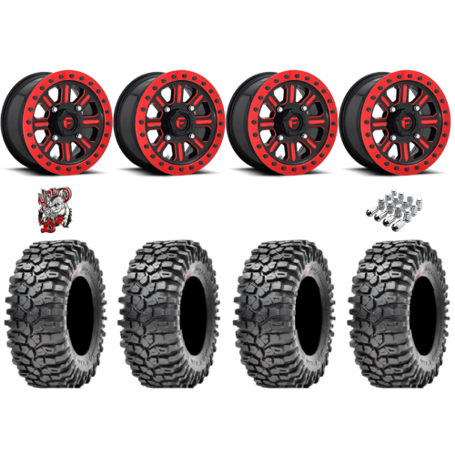 Maxxis Roxxzilla ML7 (Competition Compound) 35x10-15 Tires on Fuel Hardline Gloss Black with Candy Red Beadlock Wheels