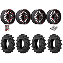 BKT TR 171 33x8-18 Tires on Fuel Arc Gloss Black Milled Red Wheels