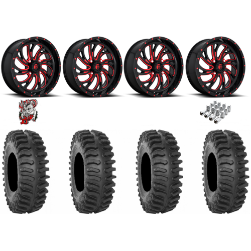 System 3 XT400 35x9.5-20 Tires on Fuel Kompressor Gloss Black with Red Tint Wheels