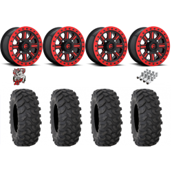 System 3 XTR370 37x10-15 Tires on Fuel Hardline Gloss Black with Candy Red Beadlock Wheels