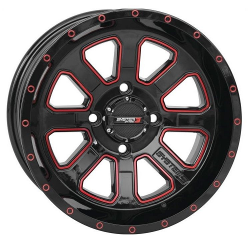 Assassinator Mud Tires 28x10-14 on ST-4 Gloss Black / Red Wheels