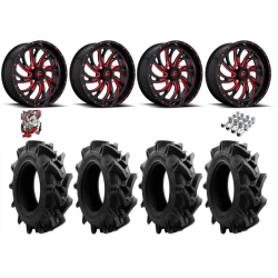 EFX Motohavok 32x8.5-18 Tires on Fuel Kompressor Gloss Black with Red Tint Wheels