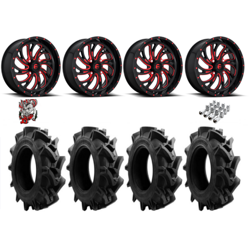 EFX Motohavok 32x8.5-18 Tires on Fuel Kompressor Gloss Black with Red Tint Wheels