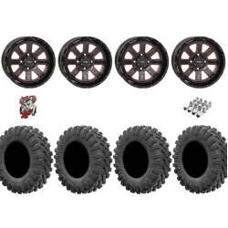 EFX Motoravage 27x10-14 Tires on ST-4 Gloss Black / Red Wheels