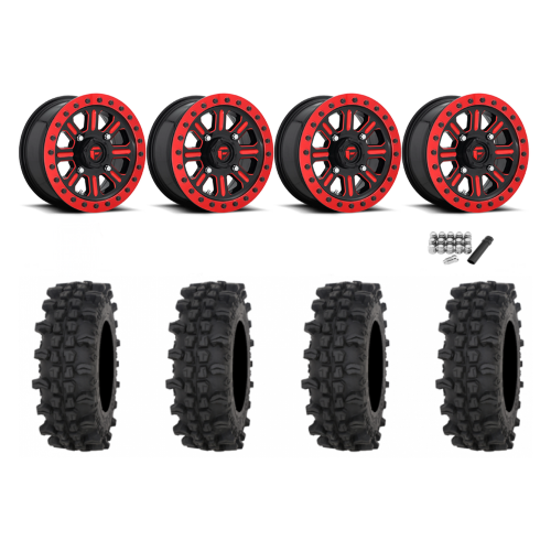 Frontline ACP 32x10-15 Tires on Fuel Hardline Gloss Black with Candy Red Beadlock Wheels