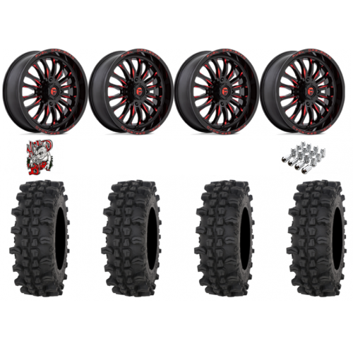 Frontline ACP 35x10-22 Tires on Fuel Arc Gloss Black Milled Red Wheels