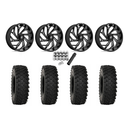 System 3 ATX470 35x10-18 Tires on Fuel Reaction Gloss Black Milled Wheels