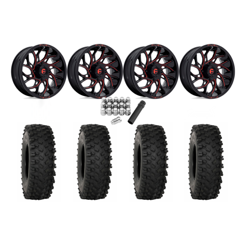 System 3 ATX470 35x10-18 Tires on Fuel Runner Candy Red Wheels