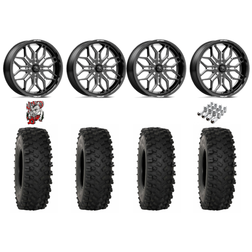 System 3 ATX470 35x10-18 Tires on MSA M47 Sniper Gloss Black Milled Wheels