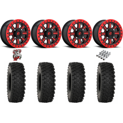 System 3 ATX470 35x10-15 Tires on Fuel Hardline Gloss Black with Candy Red Beadlock Wheels