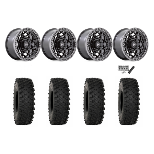 System 3 ATX470 35x10-15 Tires on Fuel Unit Matte Black Wheels