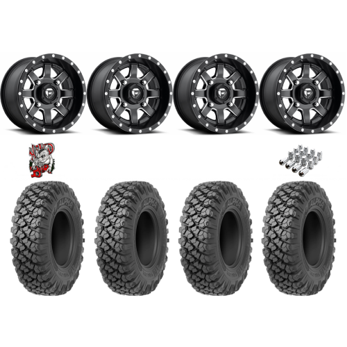 Valor Off-Road Alpha 35x10-15 Tires on Fuel Maverick Satin Black Milled Wheels