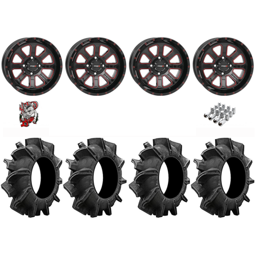 Assassinator Mud Tires 28x10-14 on ST-4 Gloss Black / Red Wheels