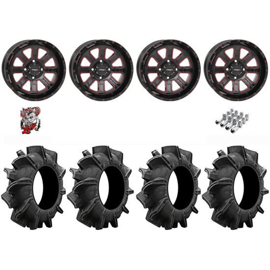 Assassinator Mud Tires 34-8-14 on ST-4 Gloss Black / Red Wheels