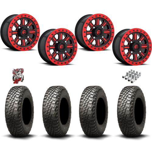 BFGoodrich Mud-Terrain KM3 32x10-15 Tires on Fuel Hardline Gloss Black with Candy Red Beadlock Wheels