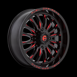BKT AT 171 37-9-22 Tires on Fuel Arc Gloss Black Milled Red Wheels
