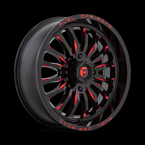 BKT AT 171 35x10-18 Tires on Fuel Arc Gloss Black Milled Red Wheels