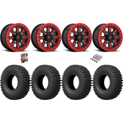 EFX MotoCrusher 33x10-15 Tires on Fuel Hardline Gloss Black with Candy Red Beadlock Wheels