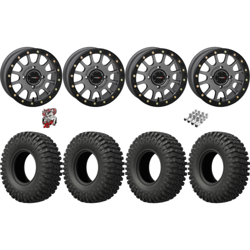 EFX MotoCrusher 32x10-15 Tires on SB-5 Gunmetal Grey Beadlock Wheels