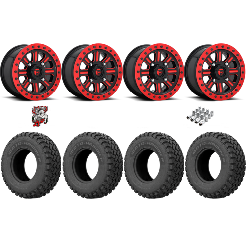 EFX MotoHammer 32x10-15 Tires on Fuel Hardline Gloss Black with Candy Red Beadlock Wheels