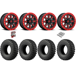 EFX MotoRally 28x10-15 Tires on Fuel Hardline Gloss Black with Candy Red Beadlock Wheels