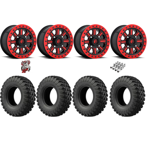 EFX MotoRally 37x10-15 Tires on Fuel Hardline Gloss Black with Candy Red Beadlock Wheels