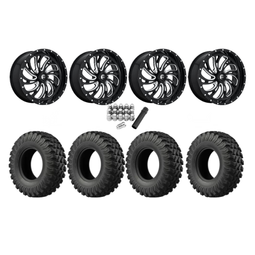 EFX MotoRally 37x10-18 Tires on Fuel Kompressor Gloss Black Milled Wheels