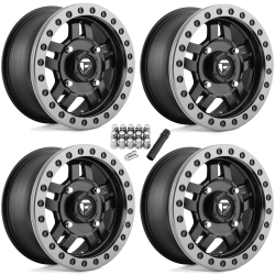 Fuel Off Road Anza D917 Beadlock Matte Black w/ Anthracite Ring 14x7 Wheel/Rim (Full Set)