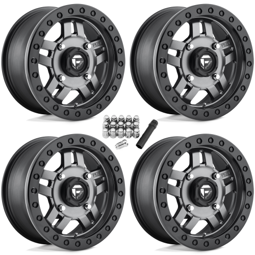 Fuel Off Road Anza D918 Beadlock Matte Anthracite w/ Black Ring 14x7 Wheel/Rim (Full Set)