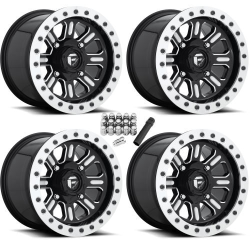 Fuel Off Road Hardline D910 Gloss Black & Milled 15x7 Beadlock Wheels/Rims (Full Set)