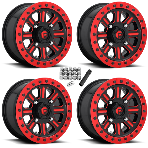 Fuel Off Road Hardline D911 Gloss Black & Red Tint 15x7 Beadlock Wheels/Rims (Full Set)