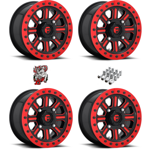 Fuel Off-Road Hardline D911 Gloss Black & Red Tint 15x7 Beadlock Wheels/Rims (Full Set)