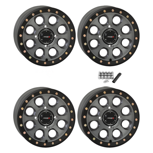 System 3 Offroad SB-7 Matte Titanium 15x7 Beadlock Wheels/Rims (Full Set)