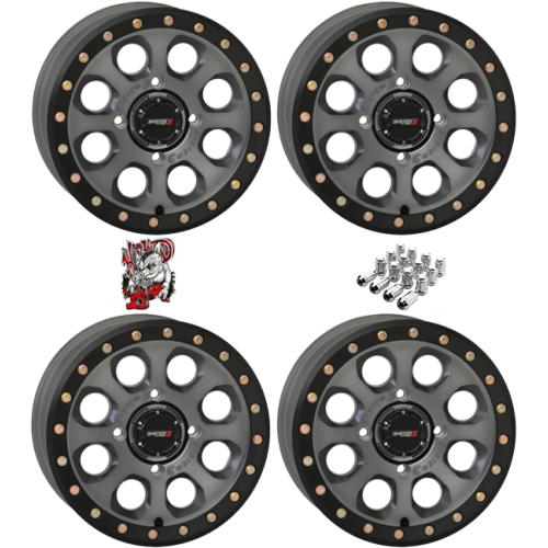 System 3 Offroad SB-7 Matte Titanium 14x7 Beadlock Wheels/Rims (Full Set)