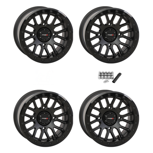 System 3 Offroad SB-9 Matte Black 15x9 Beadlock Wheels/Rims (Full Set)