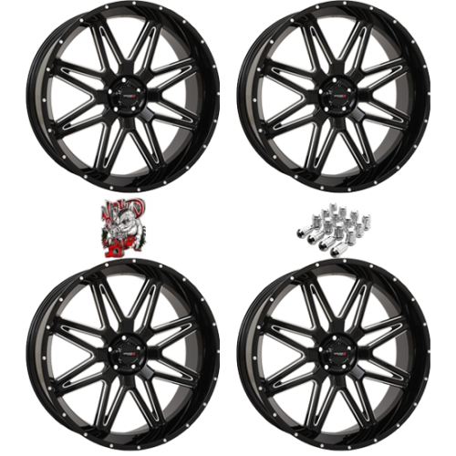 System 3 Offroad ST-7 Gloss Black Milled 24x9 Wheels/Rims (Full Set)