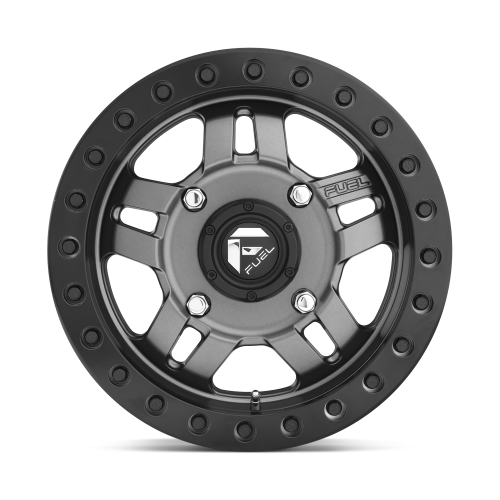 Fuel Off Road Anza D918 Beadlock Matte Anthracite w/ Black Ring 14x7 Wheel/Rim (Full Set)