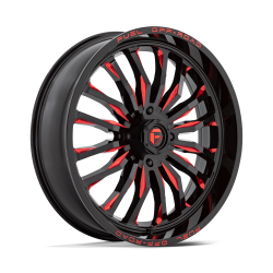 BKT TR 171 33x8-18 Tires on Fuel Arc Gloss Black Milled Red Wheels