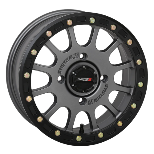 Tusk Terrabite 32x10-15 Radial Tires on SB-5 Gunmetal Grey Beadlock Wheels