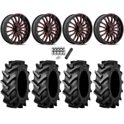 Tiron HS617 TT 46x12.4-24 Tires on Fuel Arc Gloss Black Milled Red Wheels