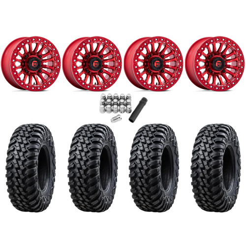 Tusk Terrabite 34x10-15 Radial Tires on Fuel Rincon Candy Red Beadlock Wheels