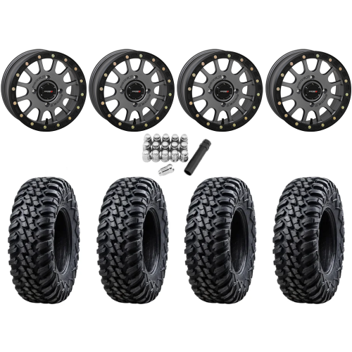 Tusk Terrabite 32x10-14 Radial Tires on SB-5 Gunmetal Grey Beadlock Wheels