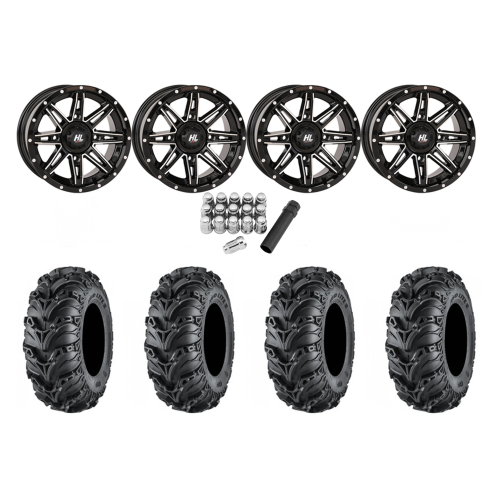 ITP Mud Lite II 2) 30x9-14 & 2) 30x11-14 Tires on HL22 Gloss Black & Machined Wheels