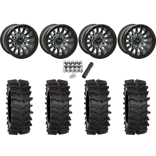 System 3 XT400W 33x12-15 Tires on SB-8 Matte Brushed Grey (15x10) Beadlock Wheels