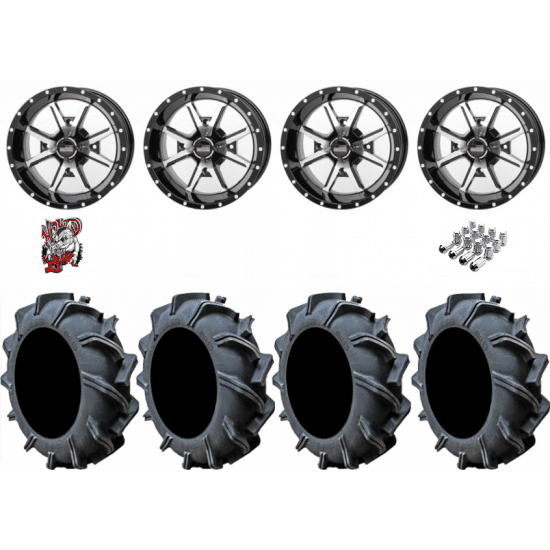 HIGH LIFTER OUTLAW 3 29.5-9-14 TIRES ON FRONTLINE 556 MACHINED WHEELS