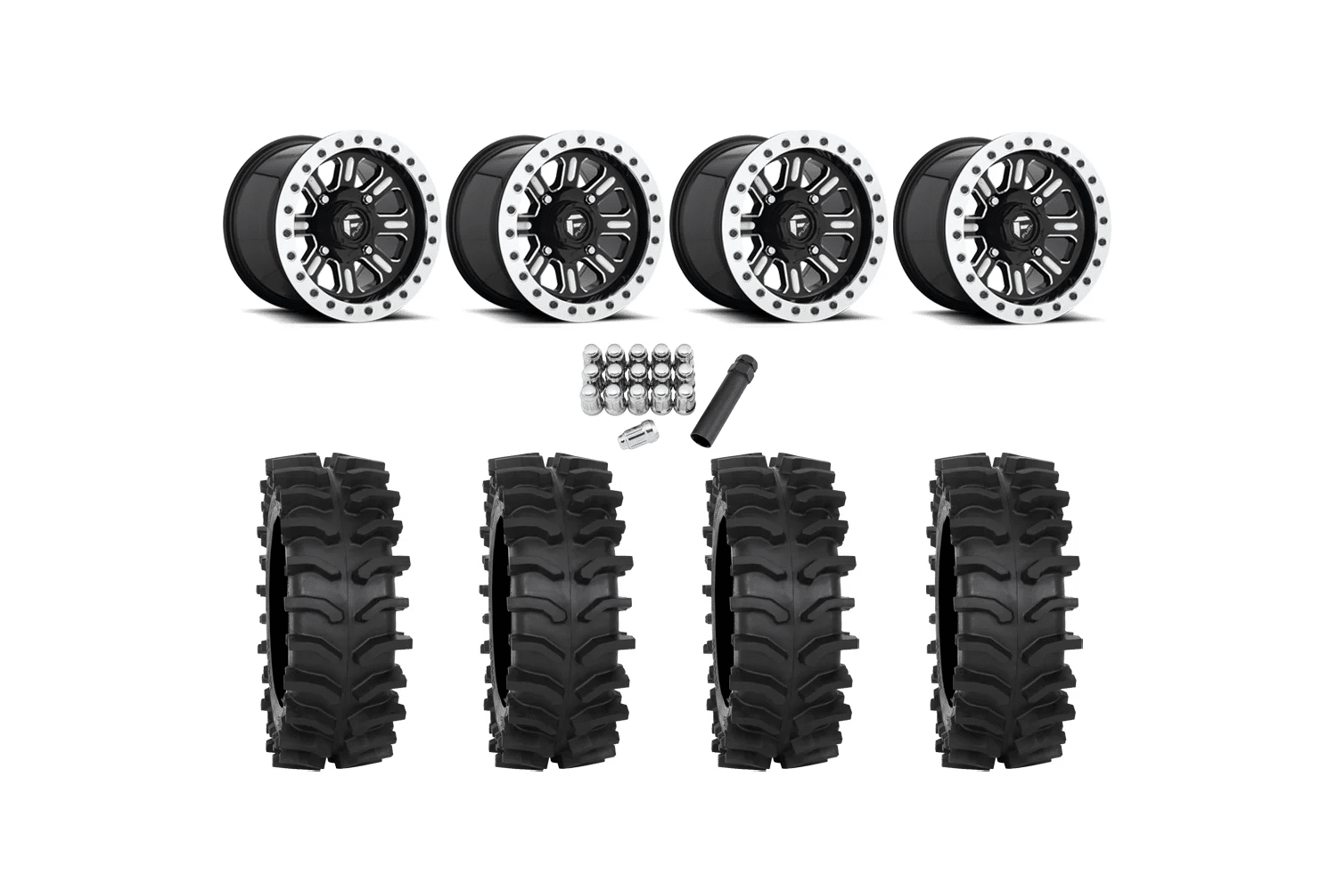 System 3 XT400W 30×12-15 Tires on Fuel Hardline Gloss Black Milled (15×10) Beadlock Wheels