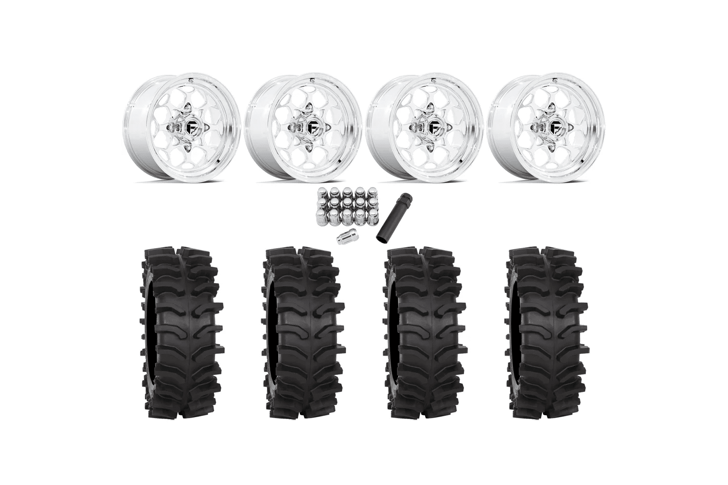 System 3 XT400W 30×12-15 Tires on Fuel Scepter Polished (15×10) Forged Wheels