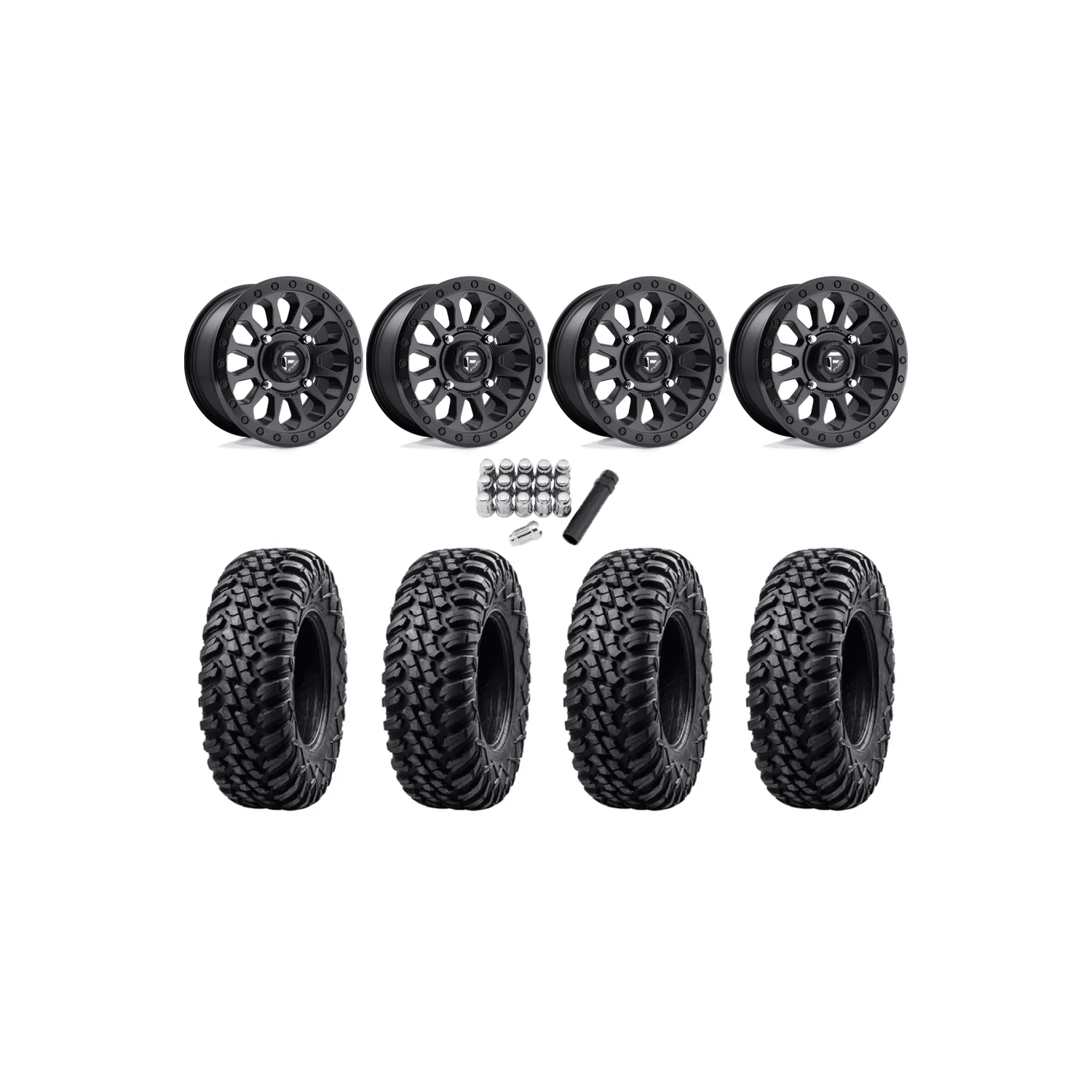 Tusk Terrabite 35×10.5-15 Radial Tires on Fuel Vector Matte Black Wheels